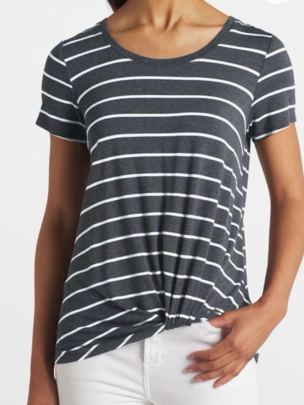 Nine Britton charcoal & white striped front knot tee